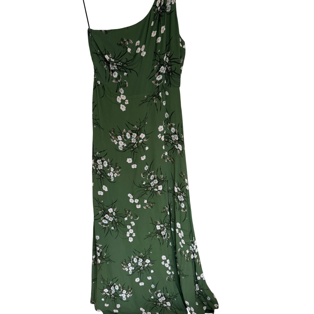Reformation Evelyn One Shoulder Maxi Dress 10 Green Floral Print Front Slit $349 - Picture 5 of 8